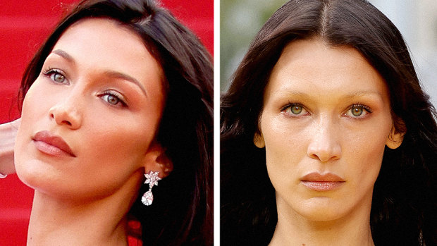 Before and after: model Bella Hadid.
