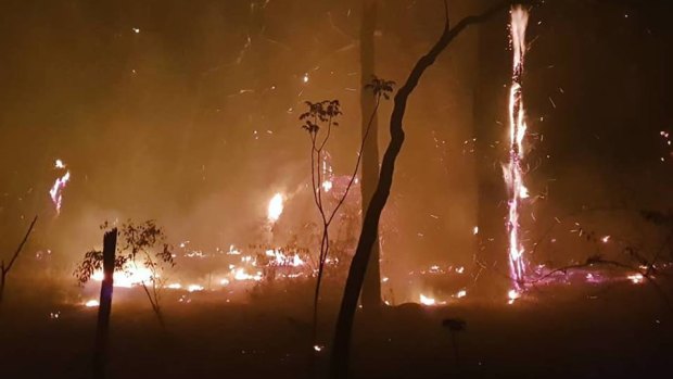 Volunteer firefighter Chloe Hines captured images of fires burning in Carnarvon National Park on Wednesday night. 