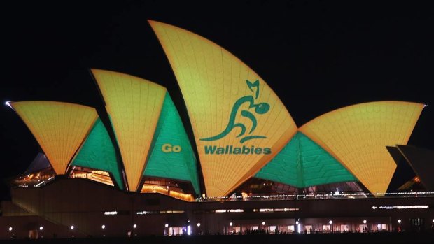 Go Wallabies: The Opera House sails were used in a show of support for Australia on the eve of the 2015 Rugby World Cup final.