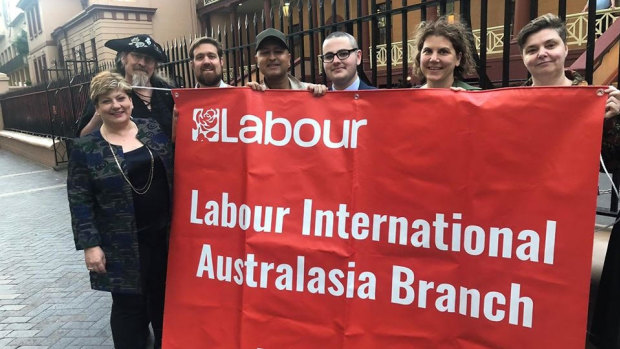 Labour leadership contender and the UK opposition’s foreign spokeswoman Emily Thornberry, left, with Labour International members, including Secretary Reagan Ward (3rd from right) in Sydney, August 2019. 