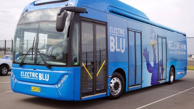 A Carbridge Toro electric bus at Sydney Airport.