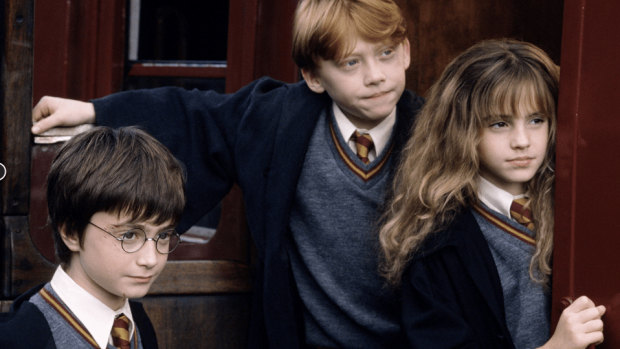 Daniel Radcliffe, Rupert Grint and Emma Watson in Harry Potter.