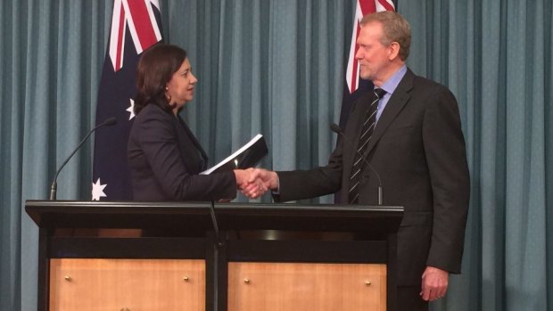Crime and Corruption Commission chair Alan McSporran QC with Premier Annastacia Palaszczuk in 2015.