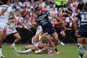 Kulikefu Finefeuiaki in action for the North Queensland Cowboys against the Dragons.