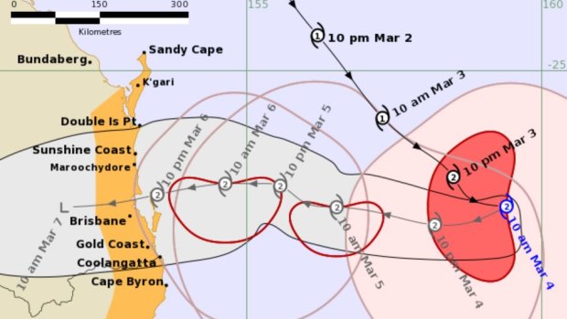 Tropical Cyclone Alfred forecast tracking map issued Tuesday, March 4 at 10.45am.