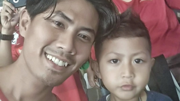 The last photo Wahyu Adilla, with son Xherdan Fachridzi, 4, sent his pregnant wife. They had flown to Jakarta to watch a soccer match.