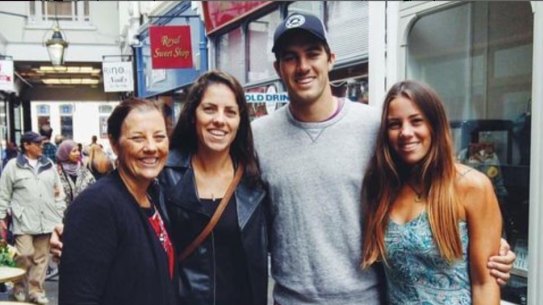 Pat Cummins with his mum Maria (left), and sisters Laura and Kara.