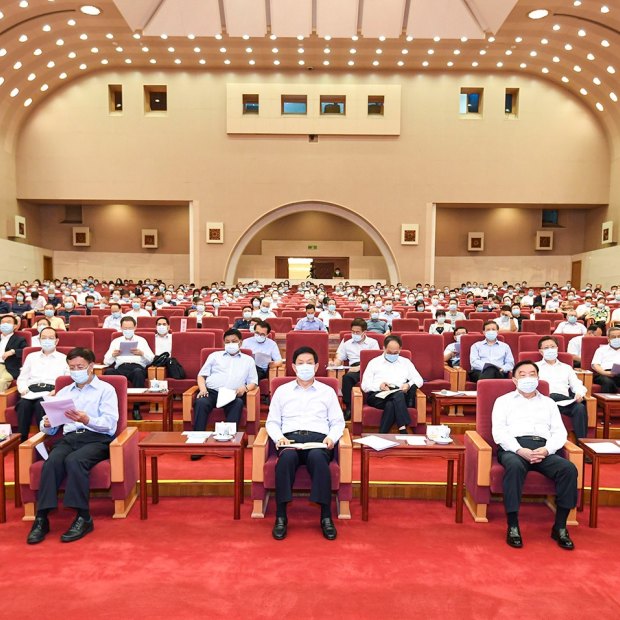 Senior party officials are in attendance at a learning session on the history of the Party in Beijing in June 2021.