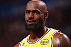LeBron James looks on during the game against the Oklahoma City Thunder.