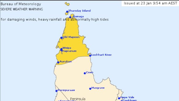 The Bureau of Meteorology released a severe weather warning on January 23, warning people to expect damaging winds, heavy rainfall in far north Queensland.