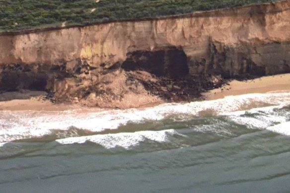 A section of sheer cliff known as Demons Bluff, near Anglesea in the Surf Coast, collapsed on Thursday morning.