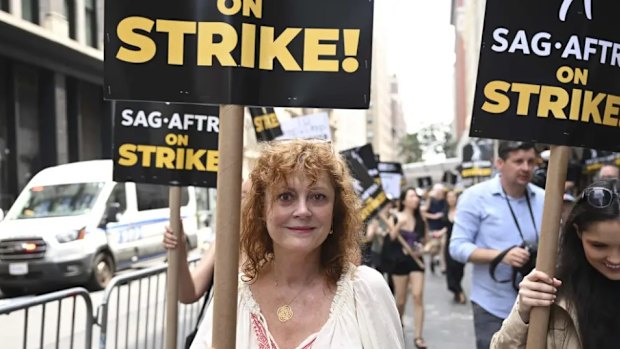 Susan Sarandon joins the picket line.