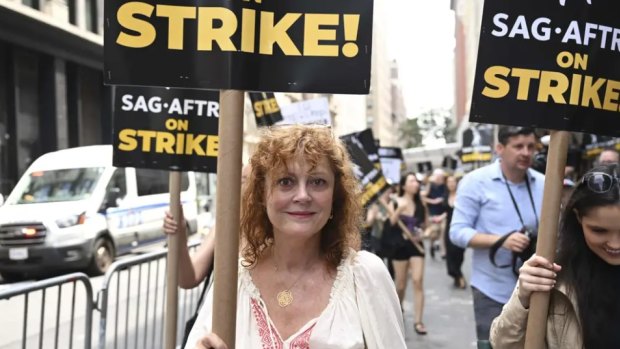 Susan Sarandon joins the picket line.