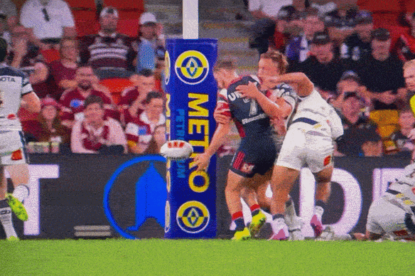 The controversial tackle that led to Reuben Cotter being sin-binned.
