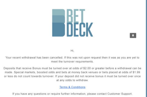 A Bet Deck notice to a client.