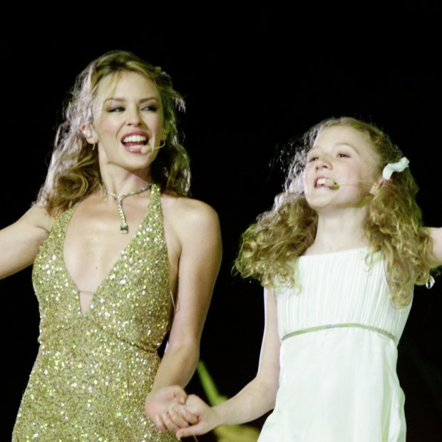 Kylie Minogue and Nikki Webster at the Sydney Olympic Games closing ceremony.