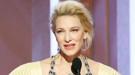 Cate Blanchett on stage at the 77th Annual Golden Globe Awards.