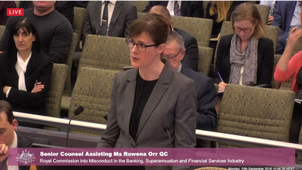 Senior Counsel Assisting Ms Rowena Orr at the Royal Commission hearing in Melbourne.