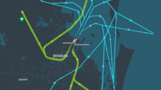 Brisbane Airport flight paths when there is a southerly wind.