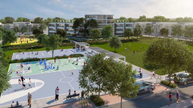 An artist's impression of the community precinct that will replace Brownlie Towers