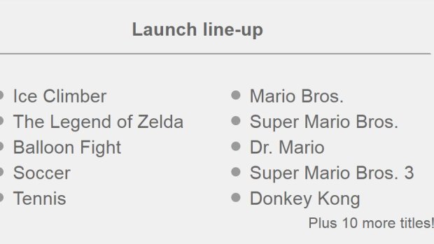 The NES titles confirmed for the service so far.