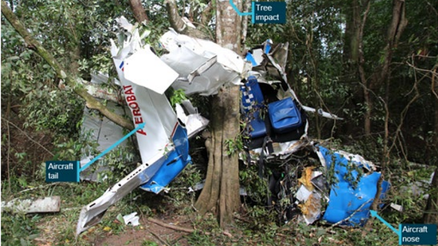 Wreckage of a Cessna A150M Aerobat that crashed on the Sunshine Coast in June 2021, killing two people.