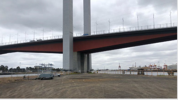 The current view of Bolte Bridge view from North Wharf. This area would become parkland under the “Greenline” plan.