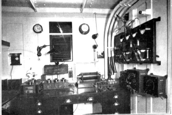 The Titanic's communications room, which contained the coveted Marconi wireless.