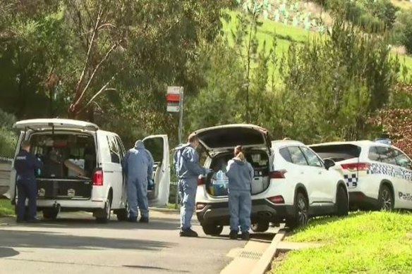 Police investigators after the woman was stabbed in a Gowanbrae park last year.