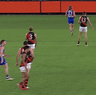 Liberatore’s surprising fall during the defeat to Essendon. Round five, 2024. He later said he was fine.