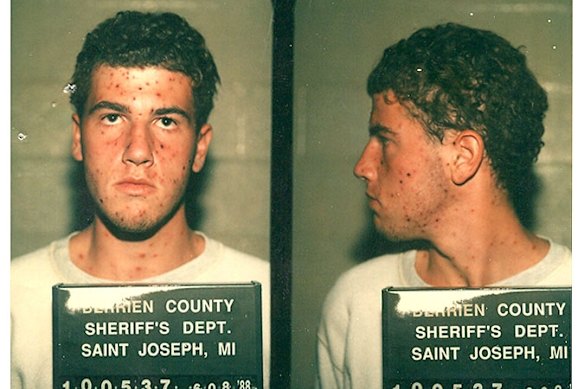 Frey’s chicken-pox mugshot, taken by the Berrien County Sheriff’s Office in Michigan in 1988.