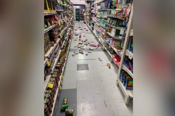 The floor of the Tokomaru Bay Four Square after the earthquake struck in the early hours of Friday morning.