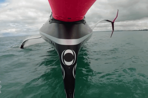 The AC75 yachts use hydrofoils to lift off the water.