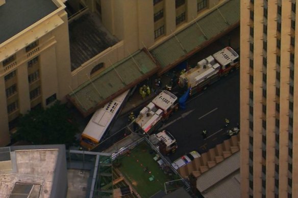The bus ploughed into the Anzac Square Arcade building.