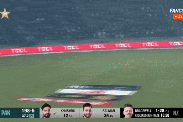 New Zealand’s Rachin Ravindra took a ball full in the face during a warm-up match for the Champions Trophy against Pakistan in Lahore.