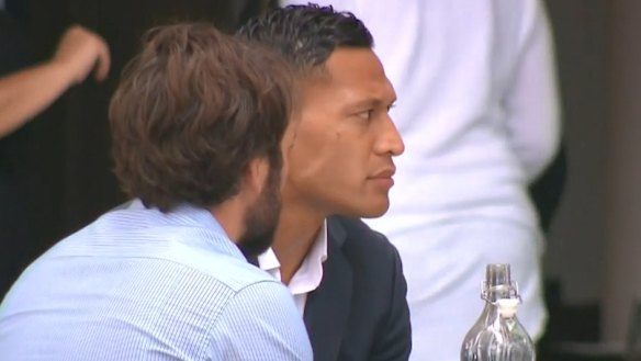 Israel Folau at a cafe on Friday before fronting Rugby Australia at its Sydney headquarters.