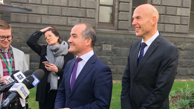 Emergency Services Minister James Merlino announcing the appointment of Andrew Crisp as chief of Emergency Management Victoria on Wednesday morning.