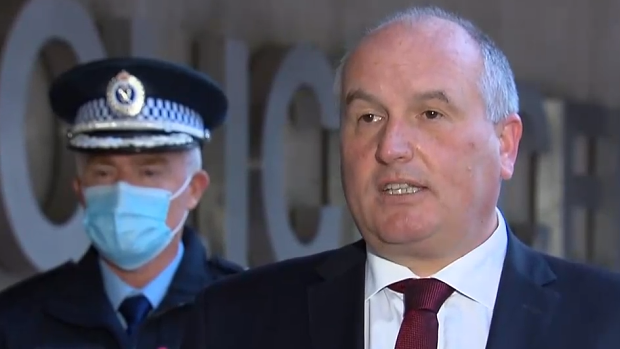 NSW Police Minister David Elliott fronting media on Saturday. 