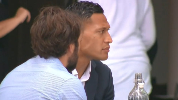 Israel Folau at a cafe on Friday before fronting Rugby Australia at its Sydney headquarters.
