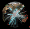 Seismic waves refracted inside the Earth are picked up by sensors (green dots) at the surface listening for the rumble of earthquakes (red dots).