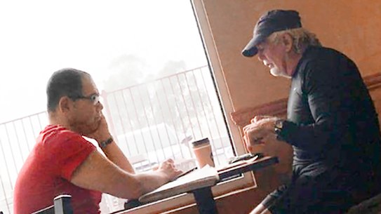 Former Casey mayor Sam Aziz (left) and developer John Woodman in a Subway outlet in 2018.