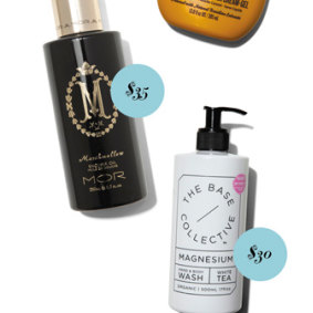MOR Marshmallow Shower Oil, $35. The Base Collective Magnesium Hand and Body Wash, $30.