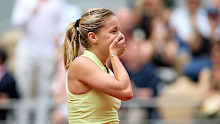 Maja Chwalinska reacts after winning match point.