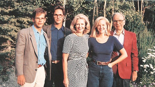 Round two: From left, Lachlan Murdoch, James Murdoch, Anna Murdoch, Elisabeth Murdoch and Rupert Murdoch.