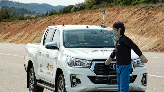 ANCAP testing pedestrian emergency braking, which will be mandatory on all new cars sold in Australian from 2026. 