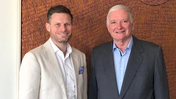 Liberal candidate for Davidson Matt Cross with former Liberal premier Nick Greiner.