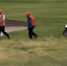 A video of Donald Trump near a sand trap on a Scottish fairway.