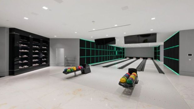 The mega-mansion comes with multiple bowling alleys. 