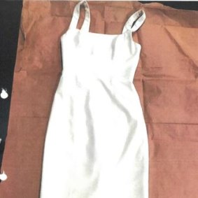 A photo of the white dress Brittany Higgins wore on the night of the alleged assault, tendered in evidence in Bruce Lehrmann’s Federal Court defamation case.