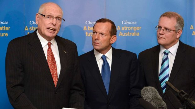 Jim Molan launching Operation Sovereign Borders with Tony Abbott and Scott Morrison in 2013.